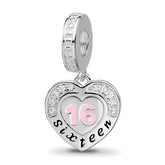 Sterling Silver Reflections Rh-plated Enameled & CZ 16 Dangle Bead